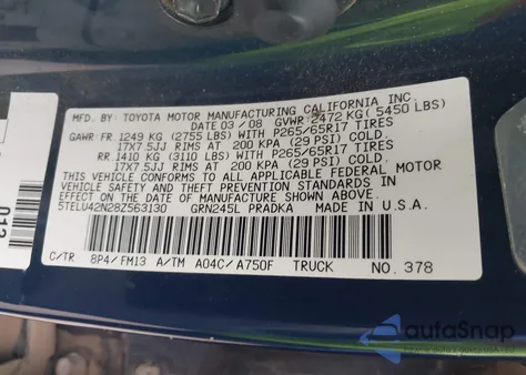 2008 Toyota Tacoma Base V6 from USA, damaged, VIN 5TELU42N28Z563130